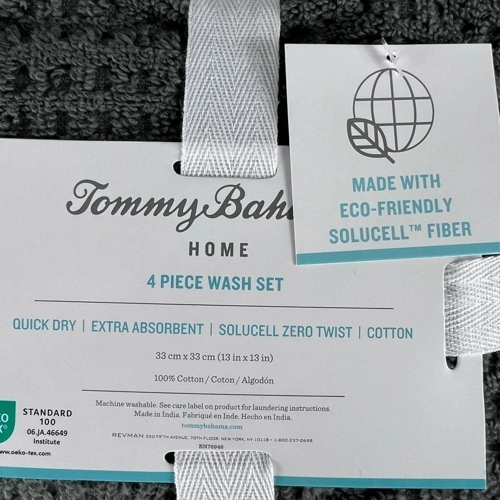 Tommy Bahama Home Northern Pacific - 4 Piece Washcloth Set Charcoal Grey NEW